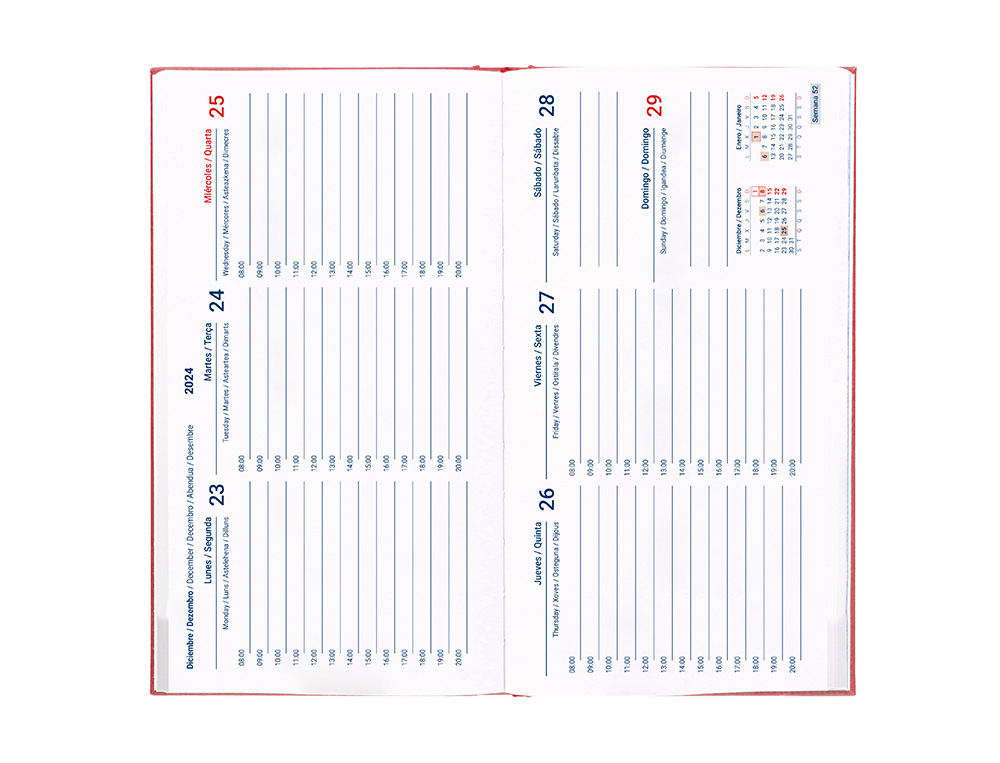 AGENDA ENCUADERNADA LIDERPAPEL CRETA 80X150 MM 2025 SEMANA VISTA COLOR ROSA BUGANVILLA PAPEL 70 GR